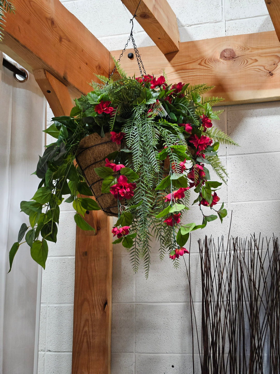 Red Azalea Hanging Basket UV Protected