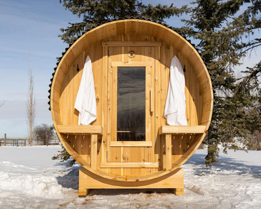 2 Person Cedar Barrel Sauna with Porch – 6 Feet Long