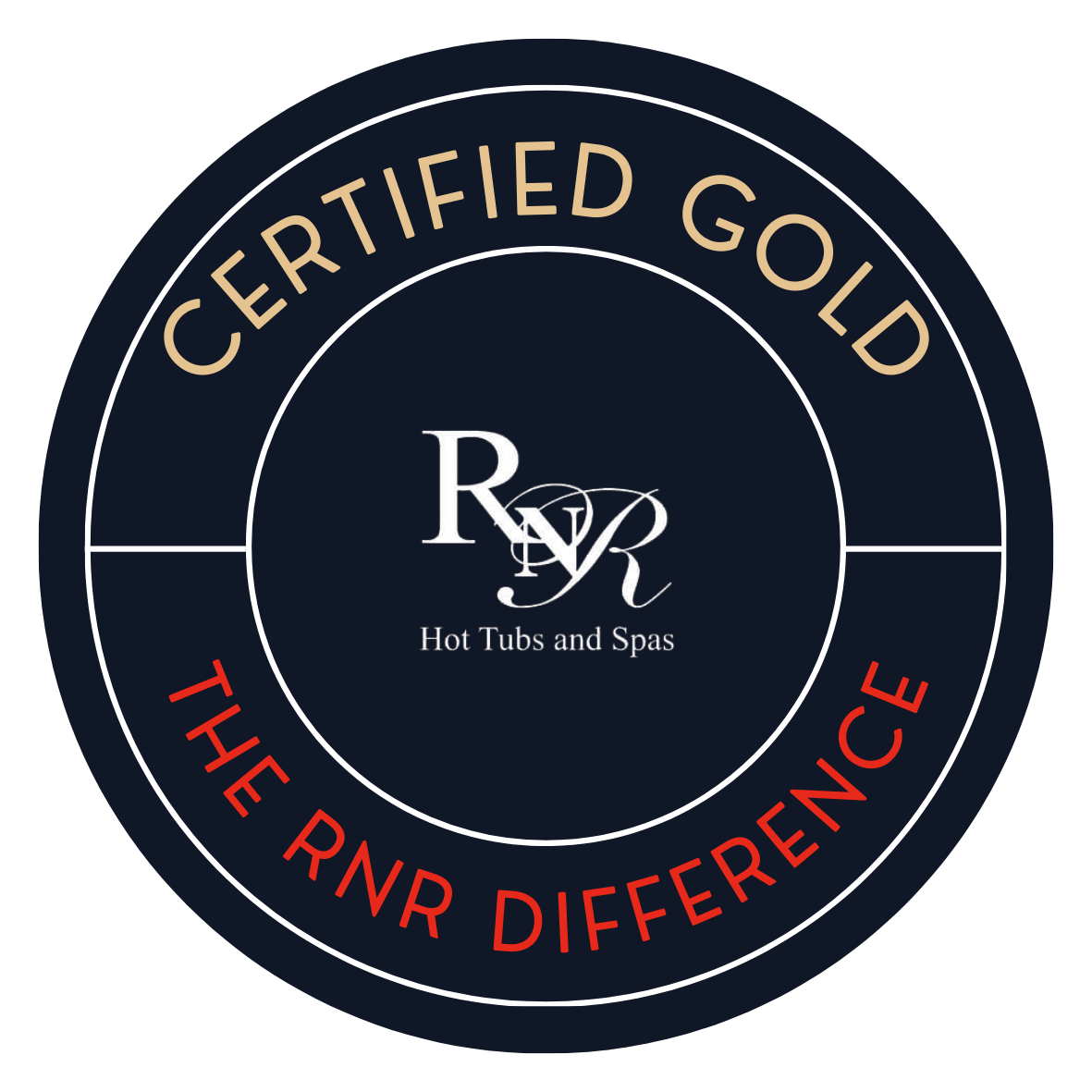 The RnR Hot Tubs and Spas seal, reading Certified Gold around the top and The RnR Difference around the bottom