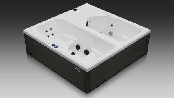 A two-zone cold plunge unit photographed against a plain background